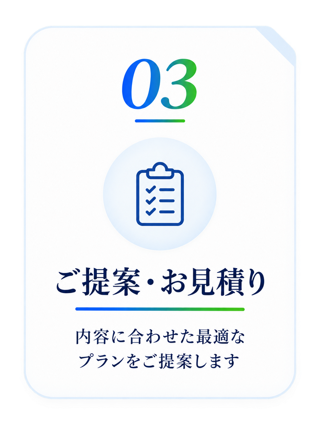03 ご提案・お見積り。内容に合わせた最適なプランをご提案します。
